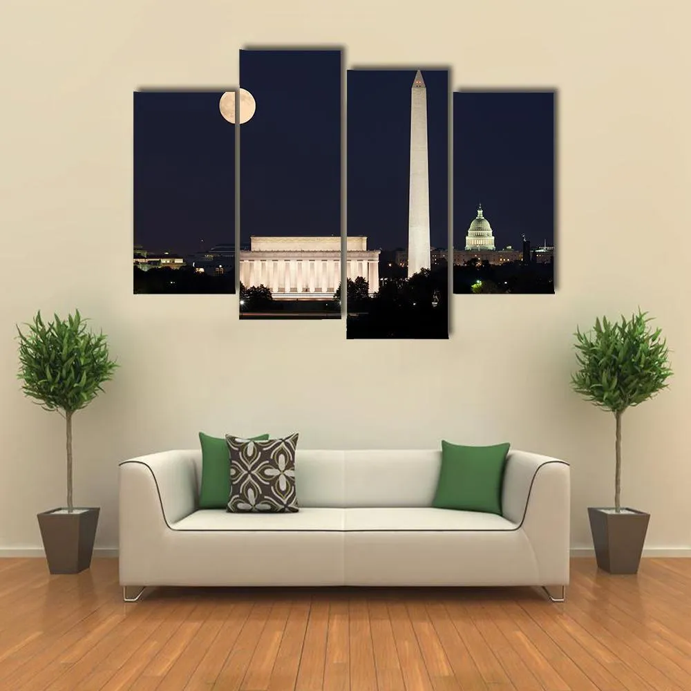 Full Moon Above Lincoln Memorial Canvas Wall Art