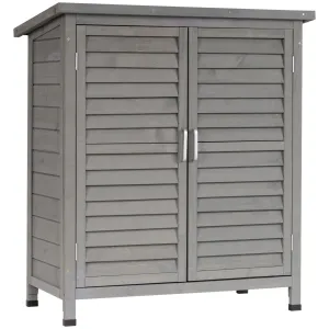 Garden Shed Wooden Garden Storage Shed 2 Door Unit Solid Fir Wood Garage Tool Organisation Cabinet, 87L x 46.5W x 96.5Hcm, Grey