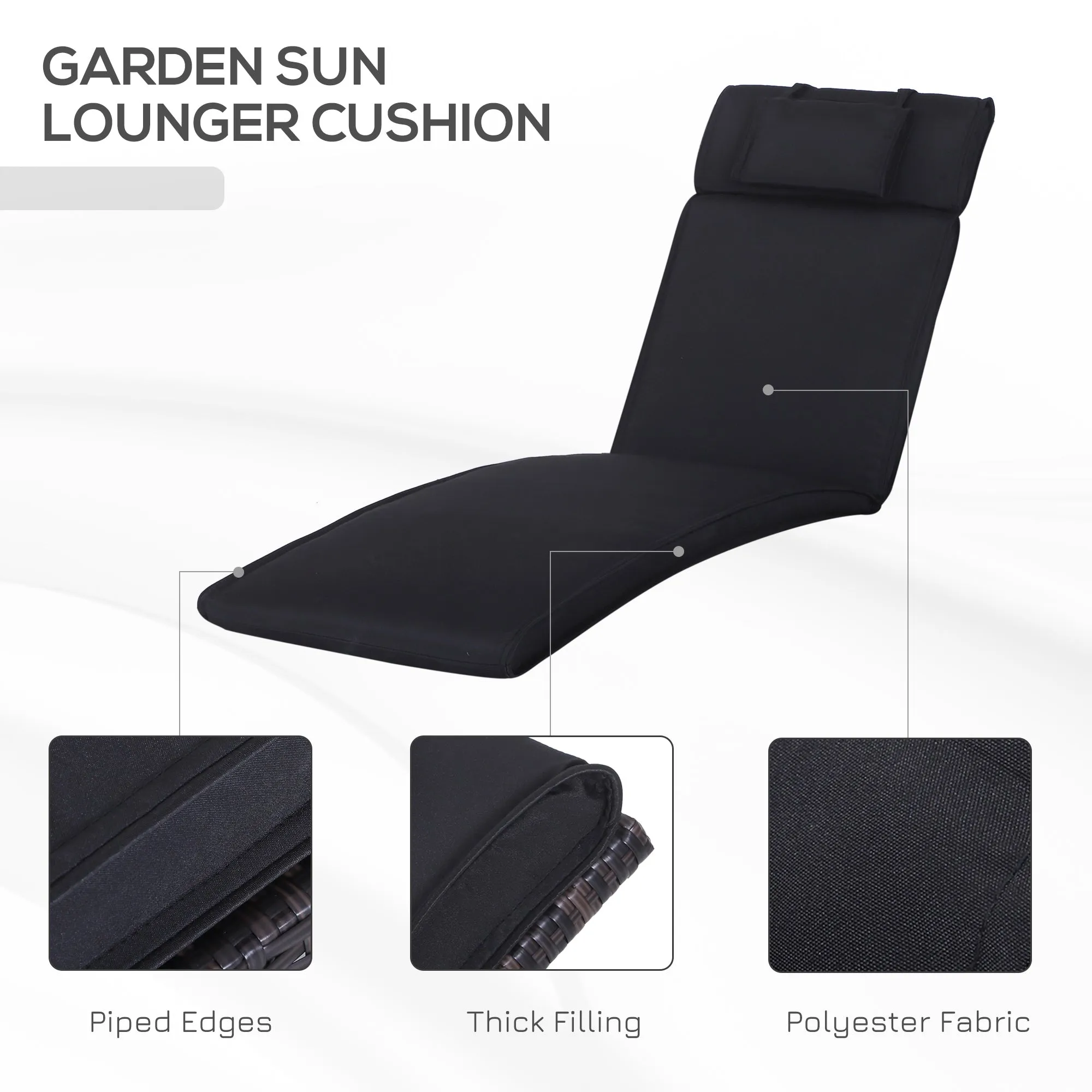 Garden Sun Lounger Chair Cushion Reclining Relaxer Indoor Outdoor