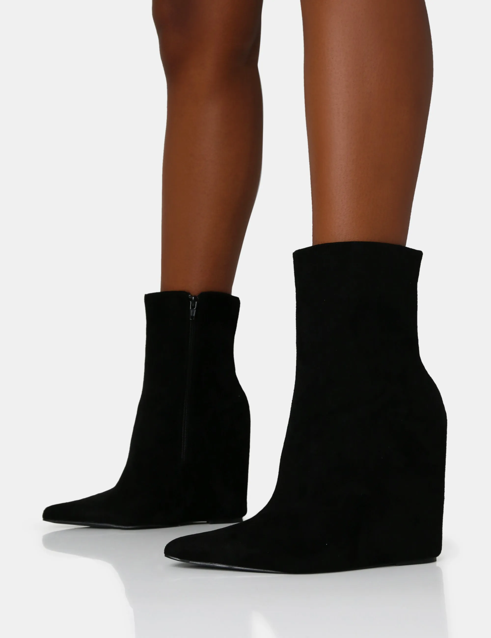 Getaway Black Faux Suede Wedged Heeled Ankle Boot