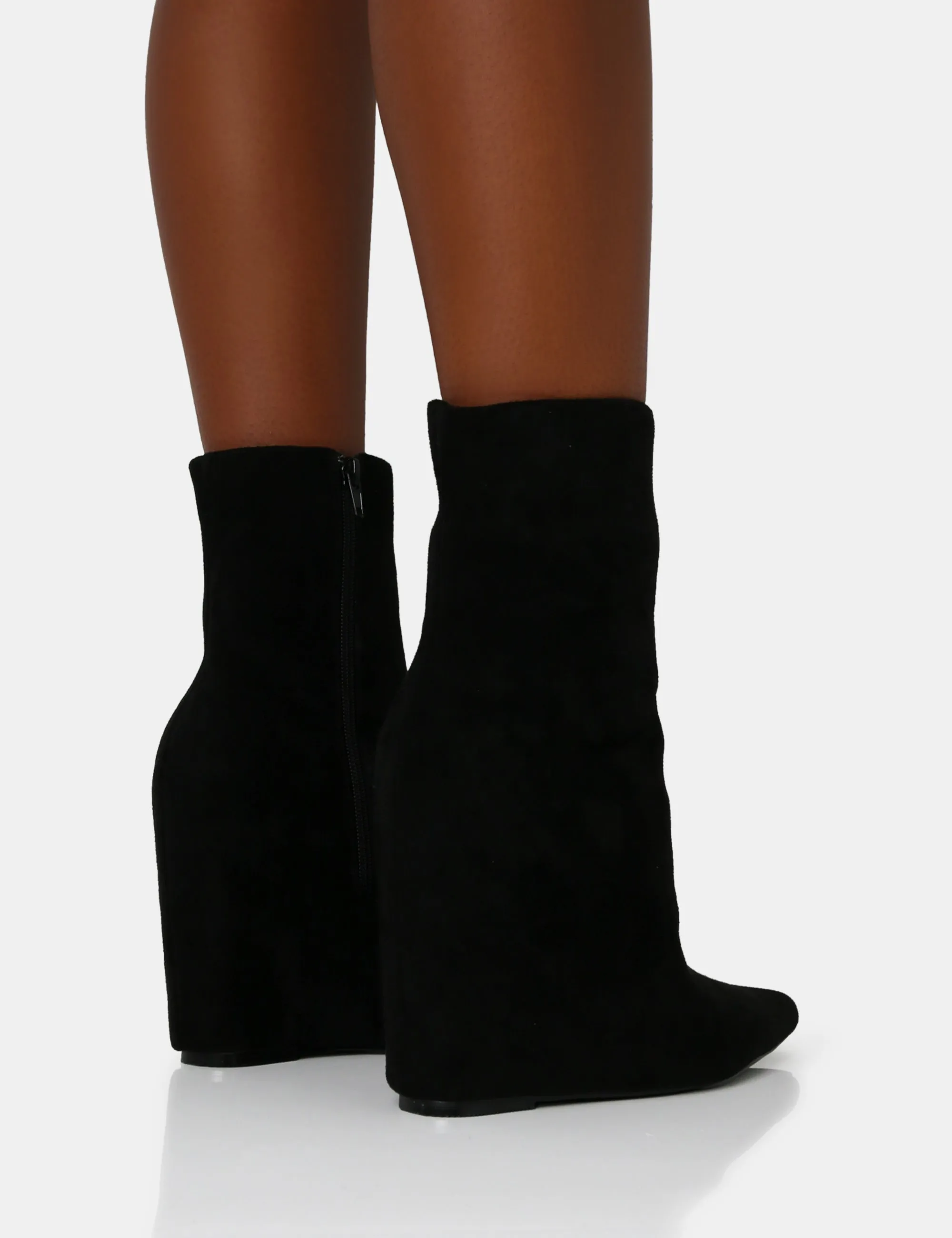 Getaway Black Faux Suede Wedged Heeled Ankle Boot