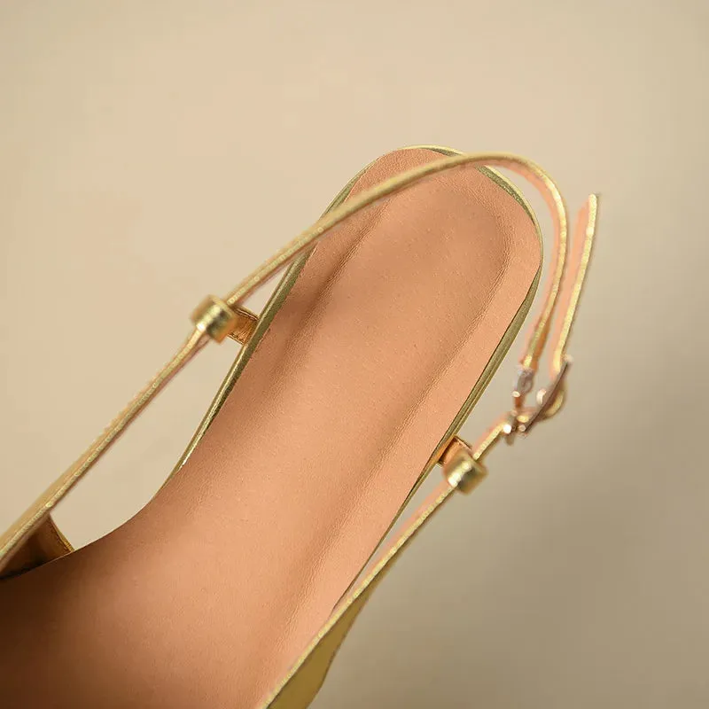 Gold Flower Pointed Toe Slingback Pumps