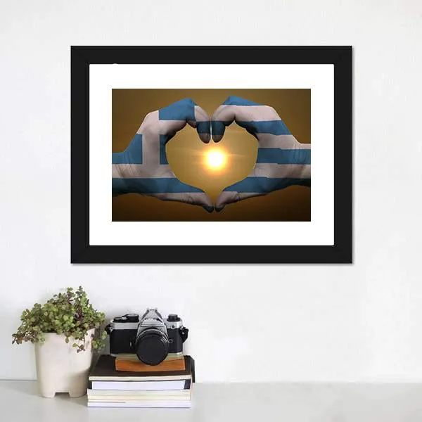 Greece Flag On Hands Canvas Wall Art