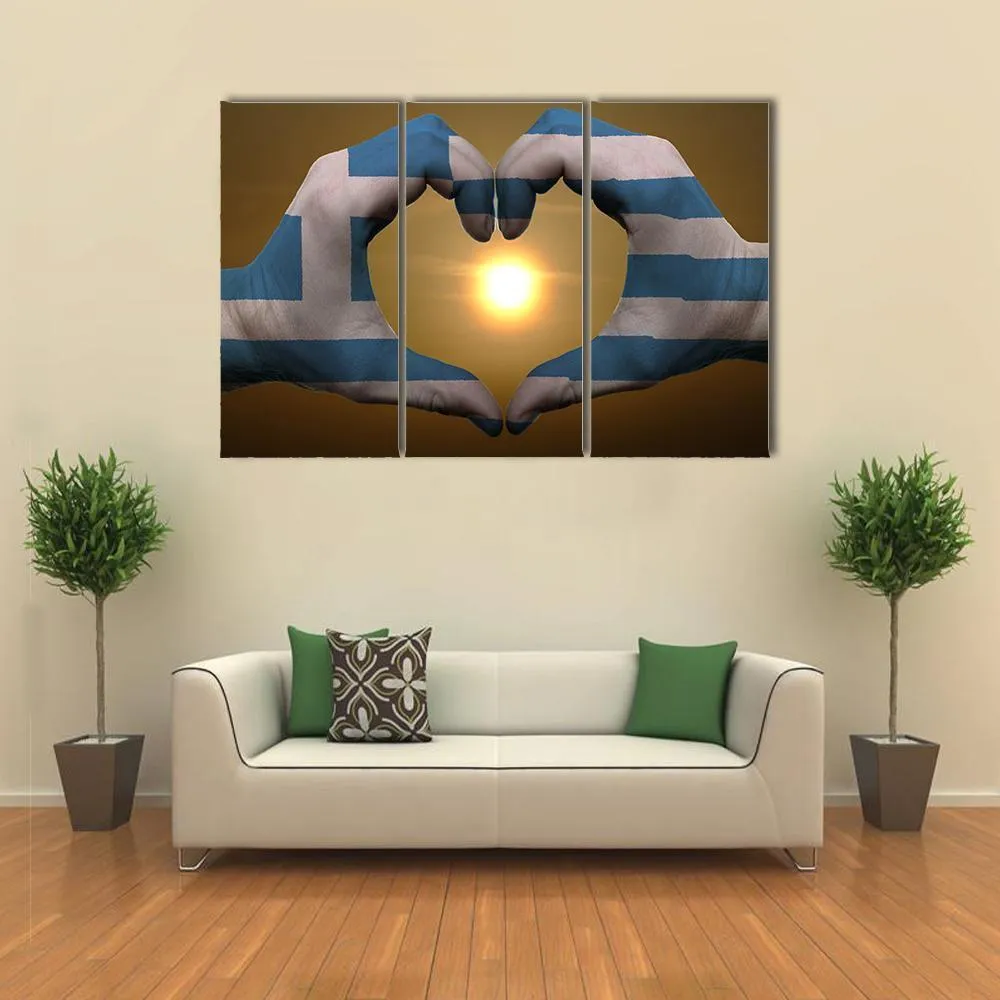 Greece Flag On Hands Canvas Wall Art