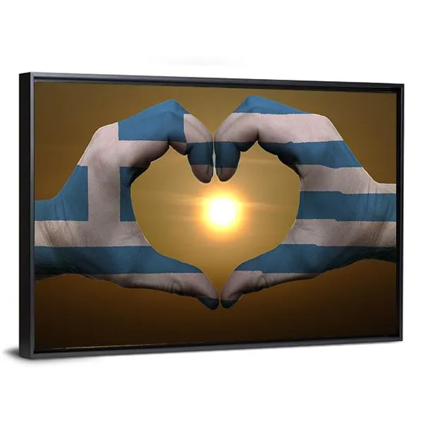 Greece Flag On Hands Canvas Wall Art