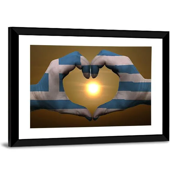 Greece Flag On Hands Canvas Wall Art