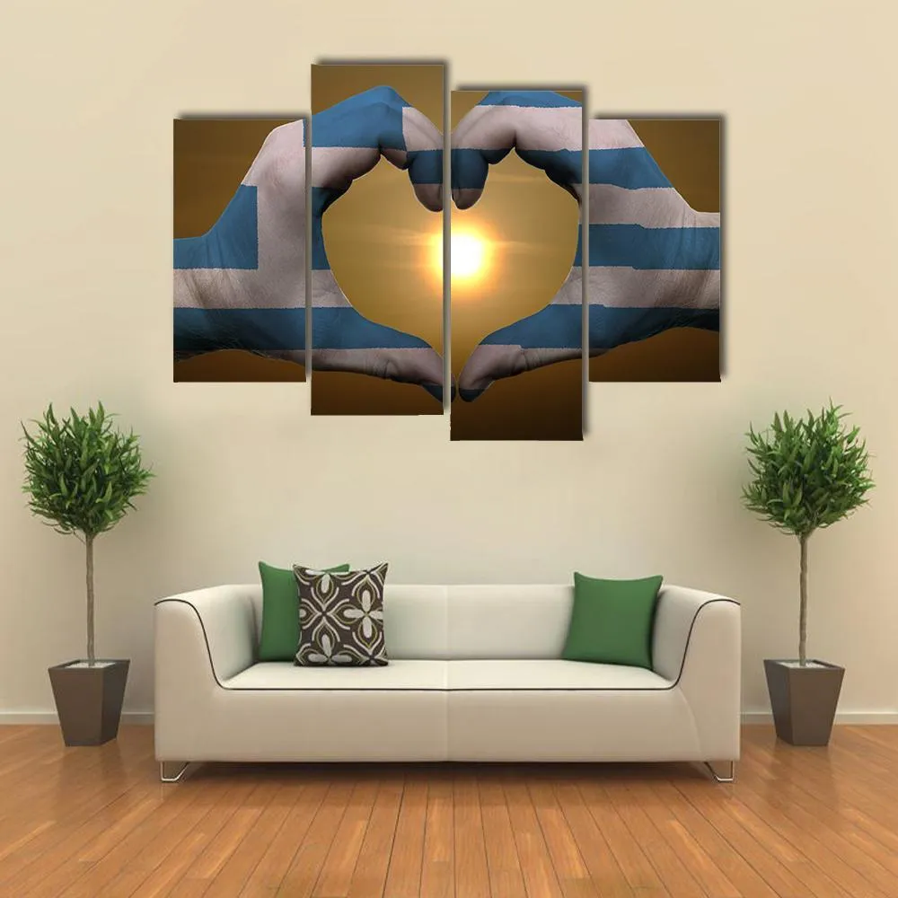 Greece Flag On Hands Canvas Wall Art