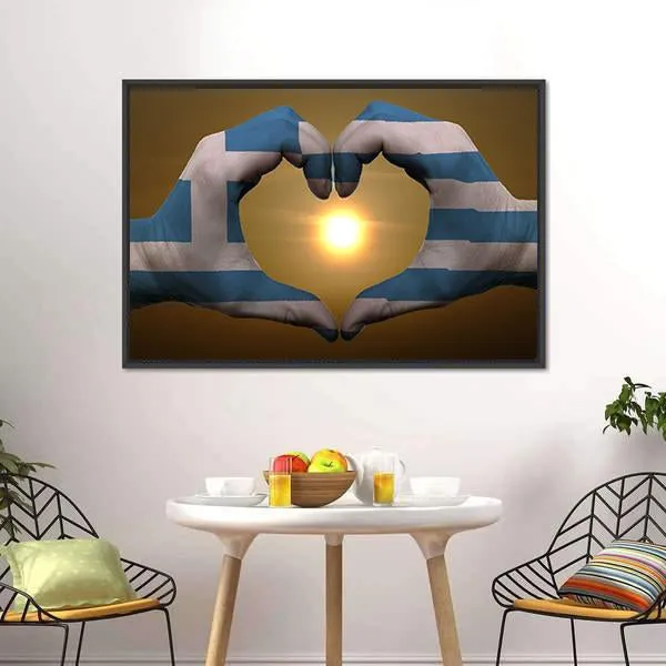 Greece Flag On Hands Canvas Wall Art