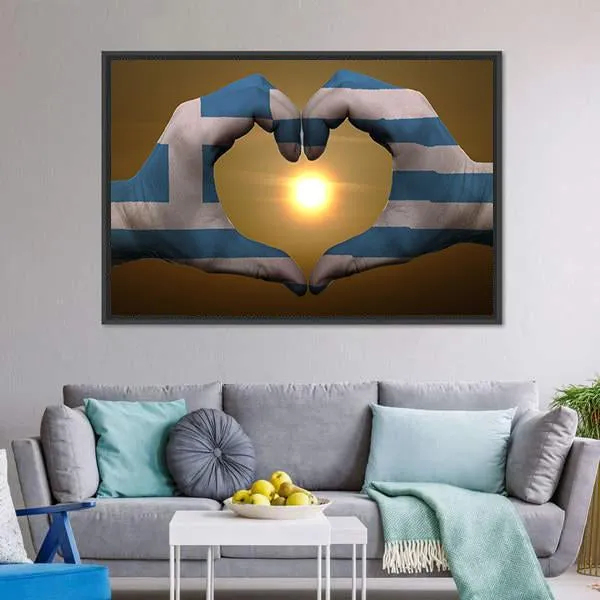 Greece Flag On Hands Canvas Wall Art