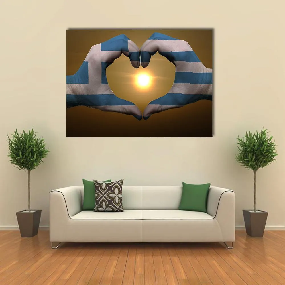 Greece Flag On Hands Canvas Wall Art