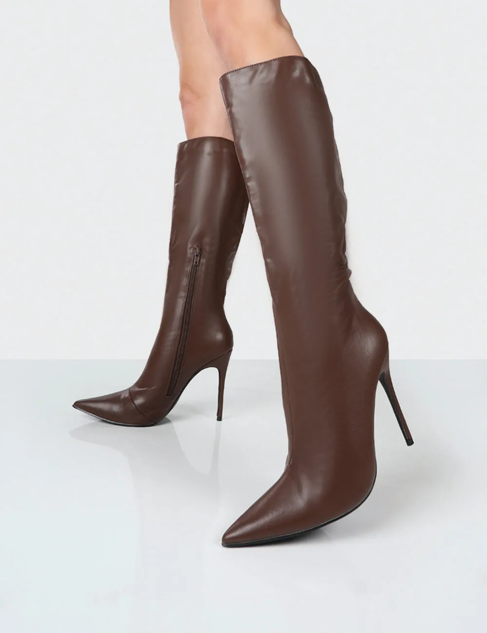 Horizon Choc PU Stiletto Knee High Boots