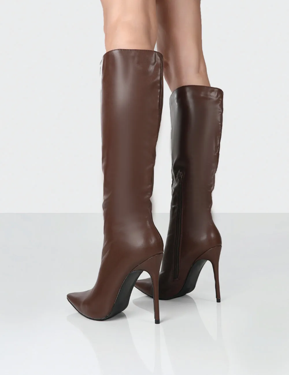 Horizon Choc PU Stiletto Knee High Boots