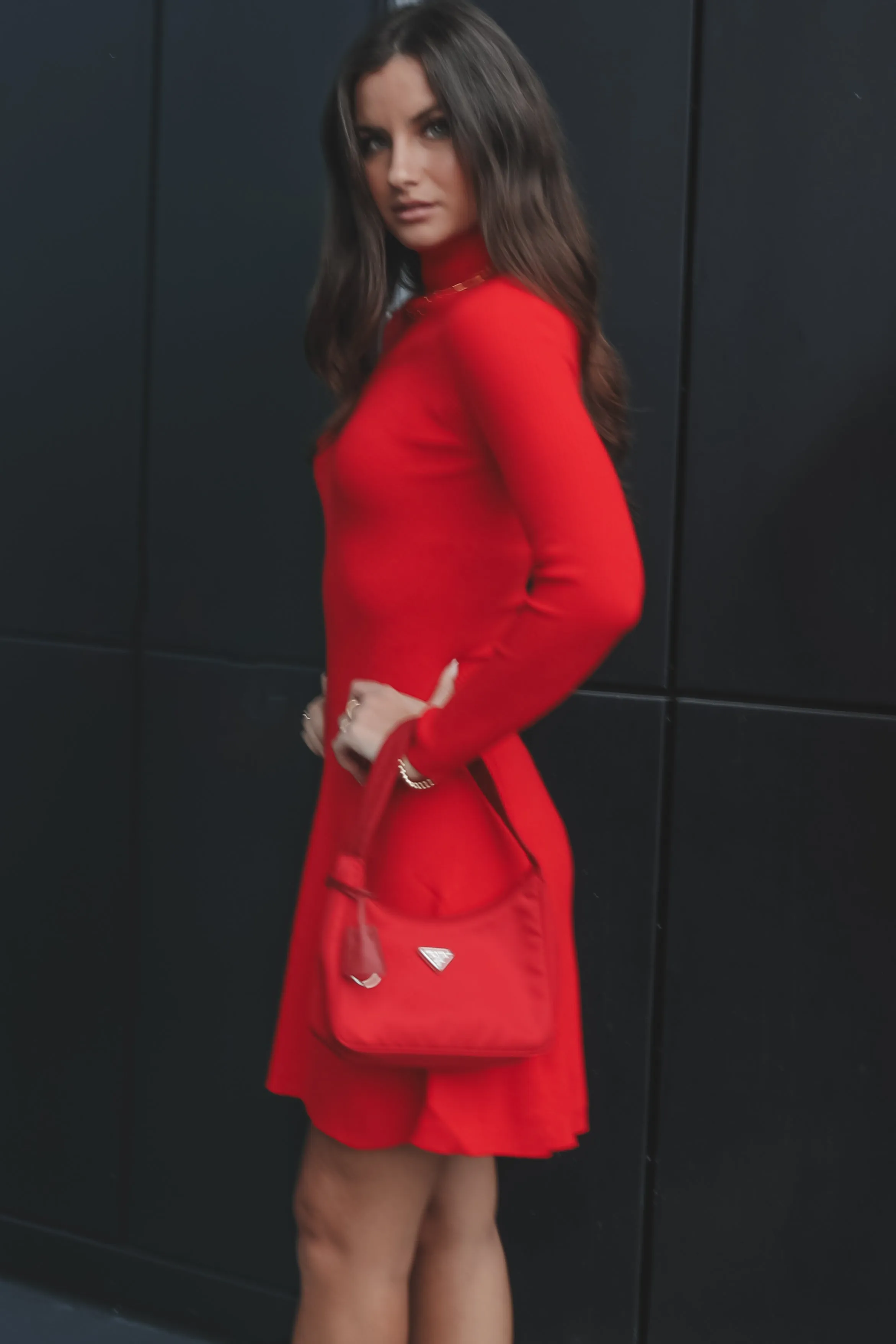 In A Really Festive Mood Red Ribbed Knit Sweater Dress