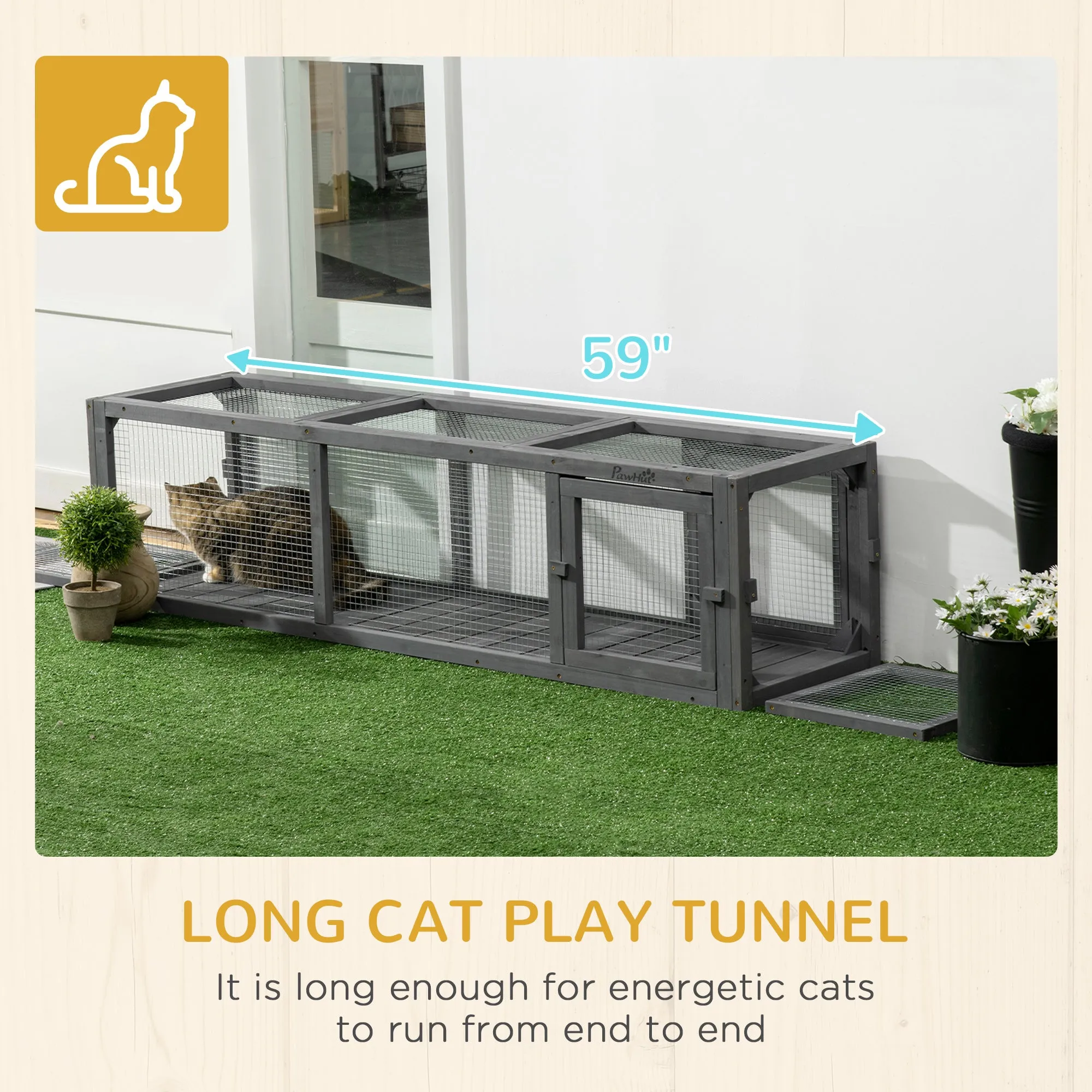 Large Cat Tunnel 150cm Extra Long Cat Play Tunnel Indoor Outdoor W/ Multiple Entrances for Cat, Rabbit, Puppy, Grey