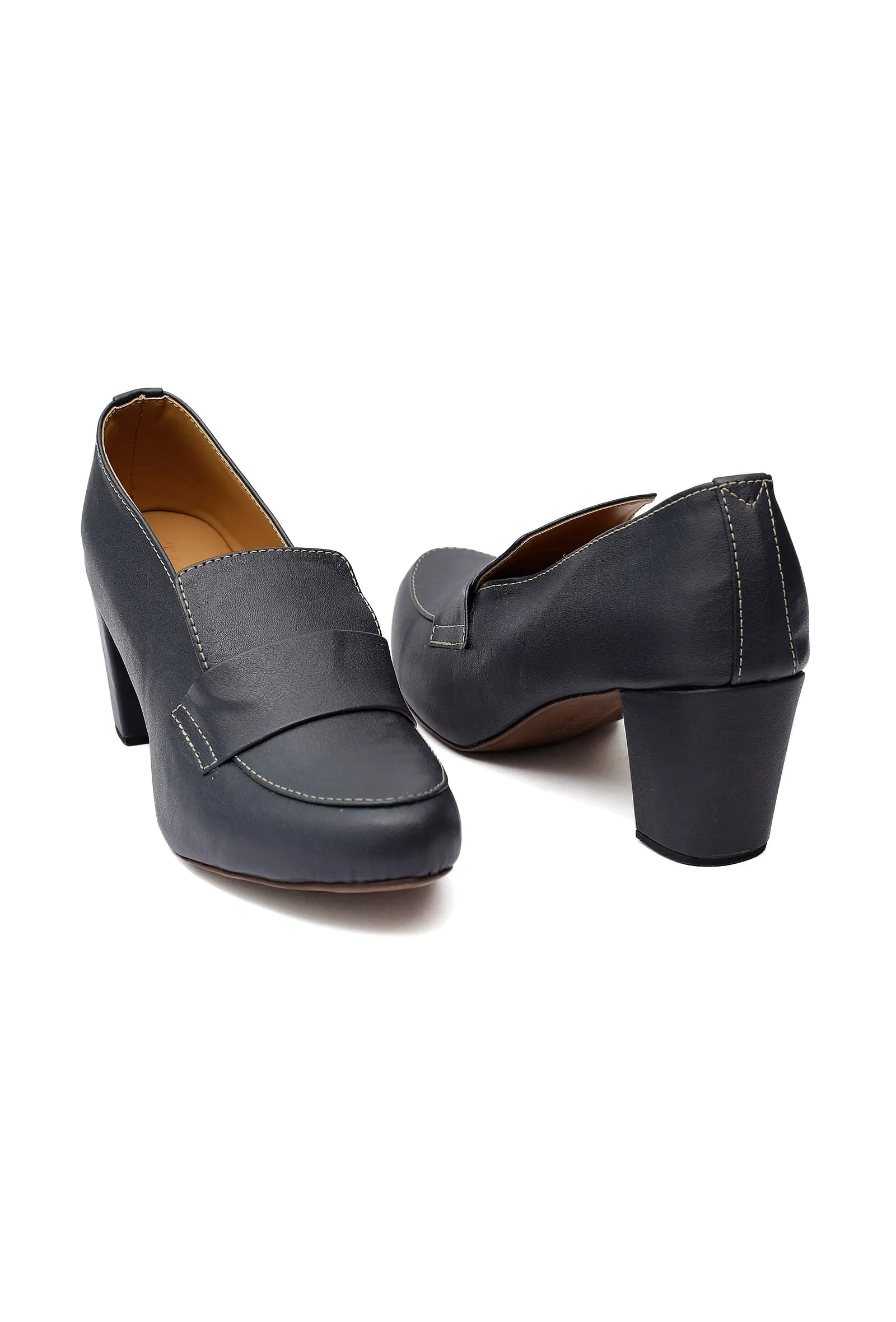 Lead Black Cruelty-Free Leather Loafer Heels