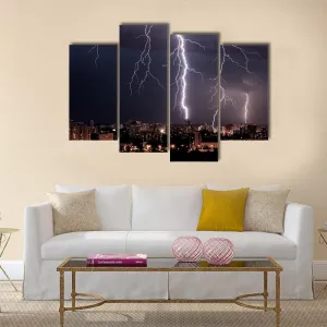 Lightning Storm Over City Canvas Wall Art