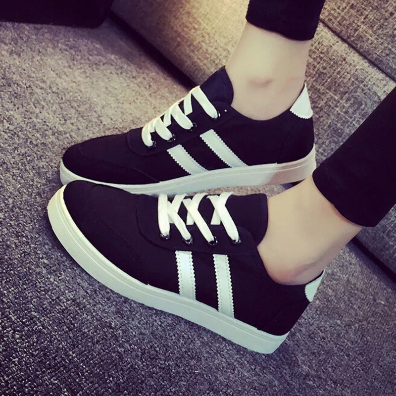 Manresar 2017 New Fashion Lace-up Women Zapatos Mujer Women Classic Canvas Casual Shoes Black and White Female Shoes Size 35-40