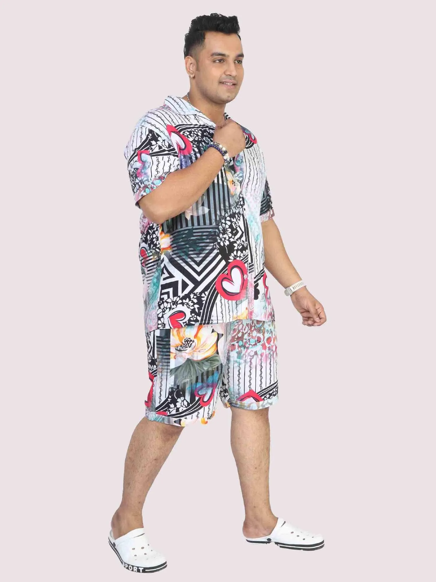 Men Plus Size Love on Geometric Printed Half Sleeve Co-Ords