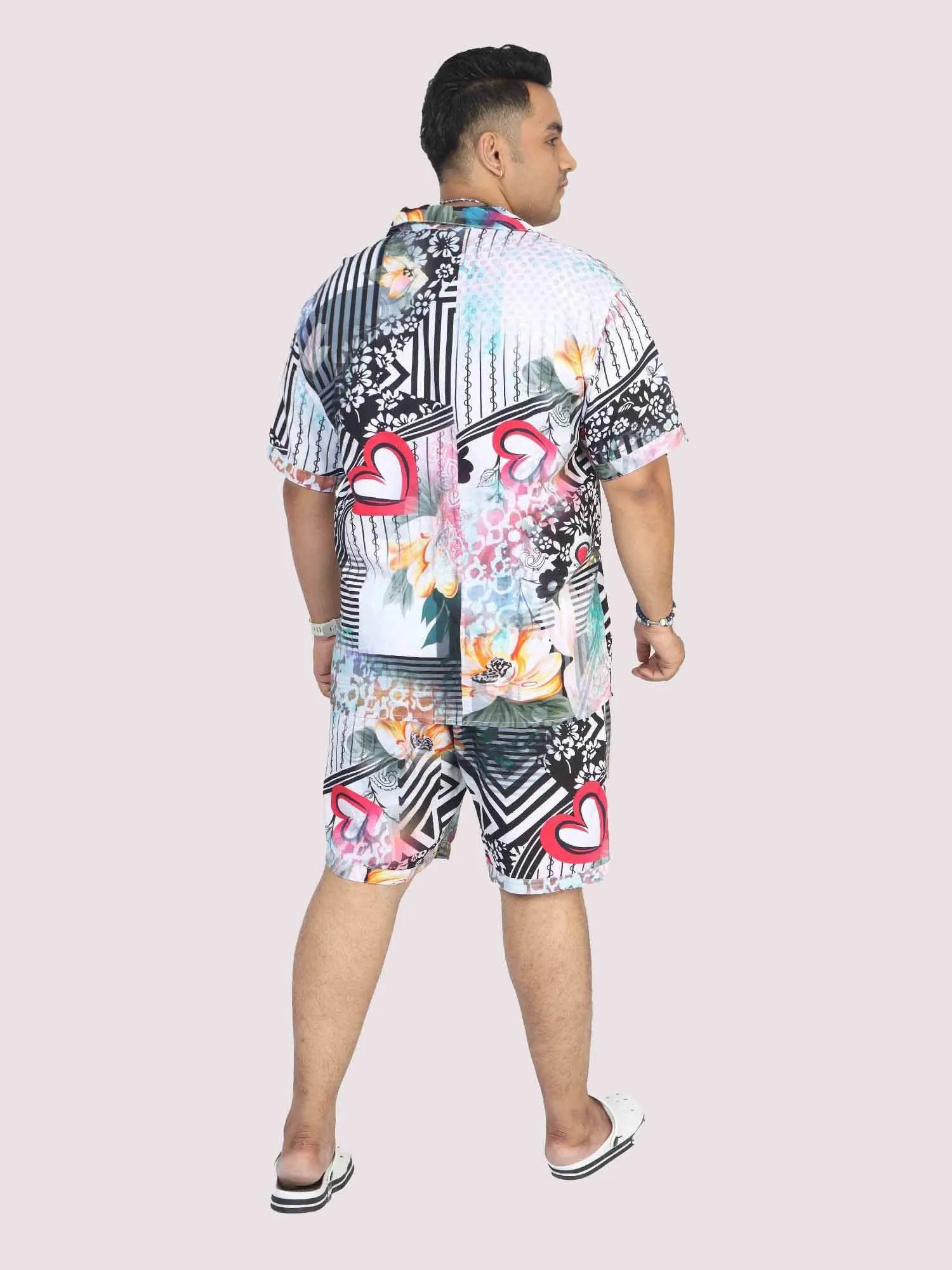 Men Plus Size Love on Geometric Printed Half Sleeve Co-Ords