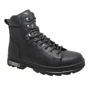 Men's 6" Zipper Lace Biker Boot Black Leather Boots