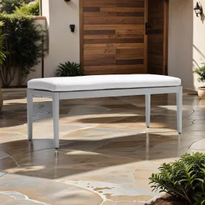 Outdoor Patio Aluminum Stationary Bench With Sunbrella Fabric Cushion , Grayish