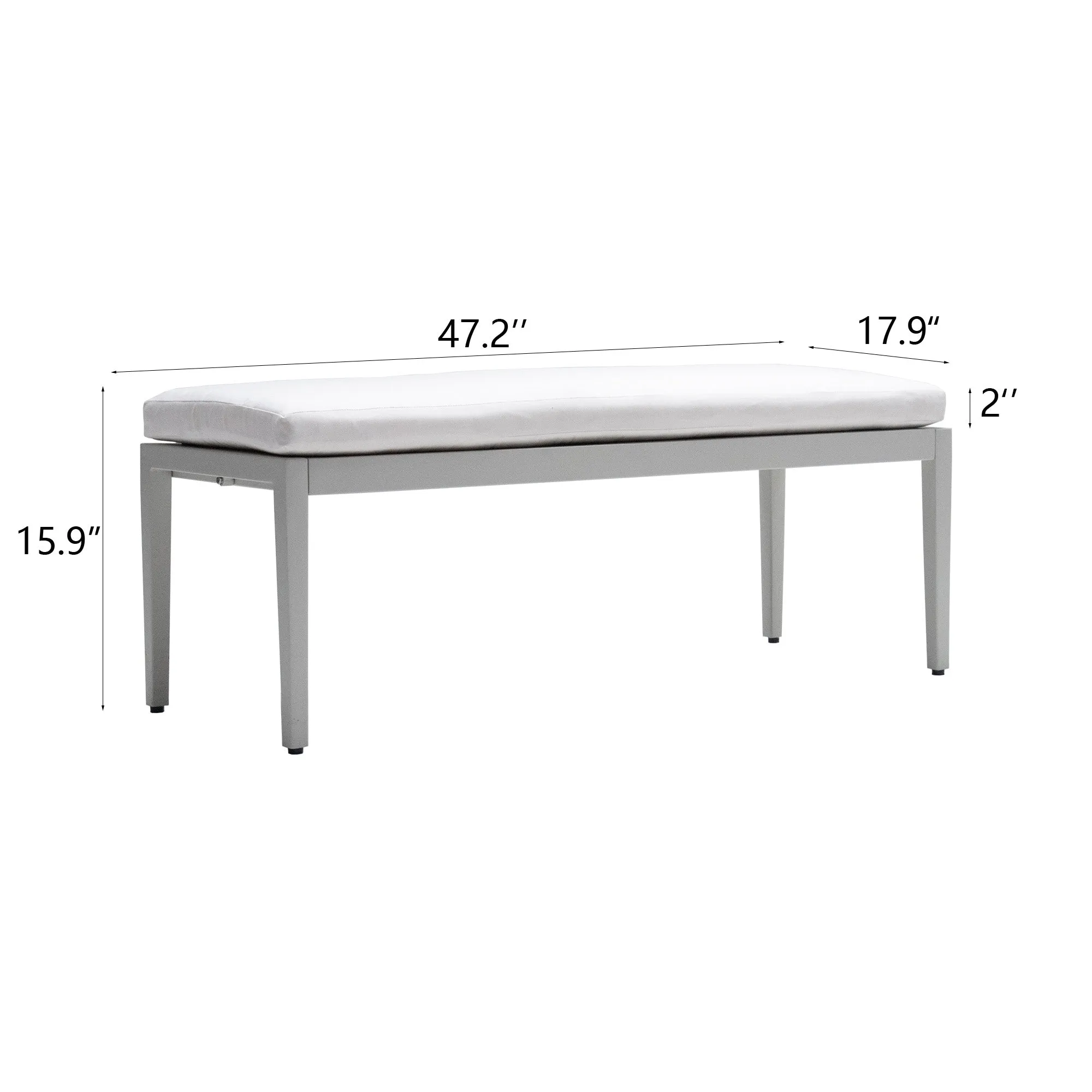 Outdoor Patio Aluminum Stationary Bench With Sunbrella Fabric Cushion , Grayish