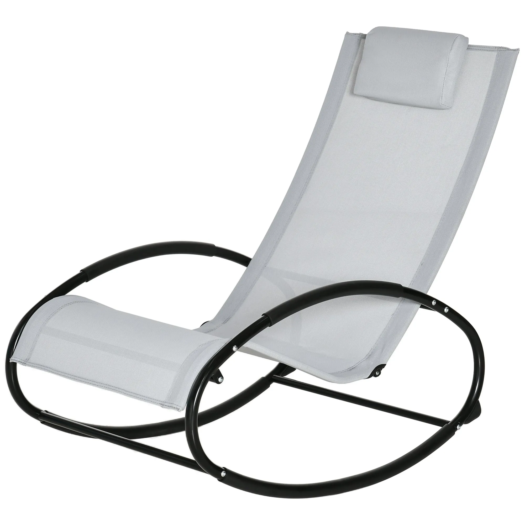 Outdoor Rocking Chair Sun Lounger Recliner Rocker with Texteline Fabric Patio Garden Relaxer with Pillow Grey