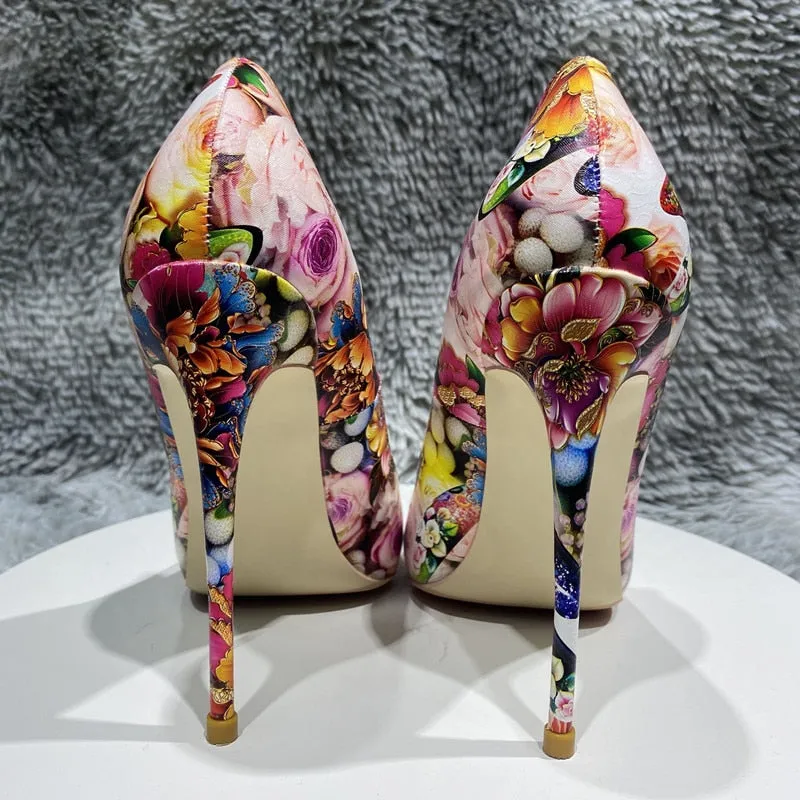 Painted Floral Print Stiletto Pumps