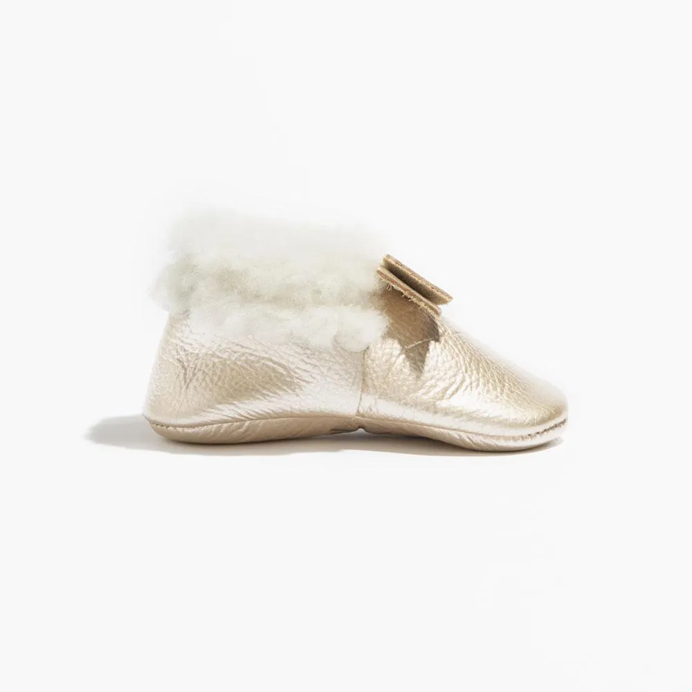 Platinum Shearling Bow Baby Shoe