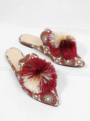 Pom Pom Decorated Flats