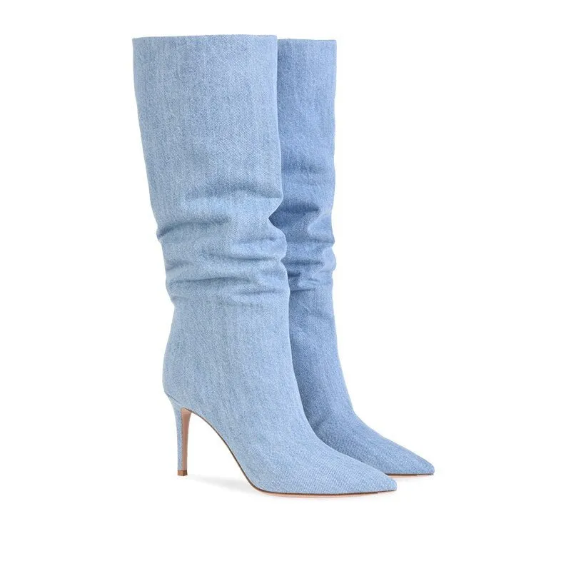 Pre Order:  Denim High Heel Boots