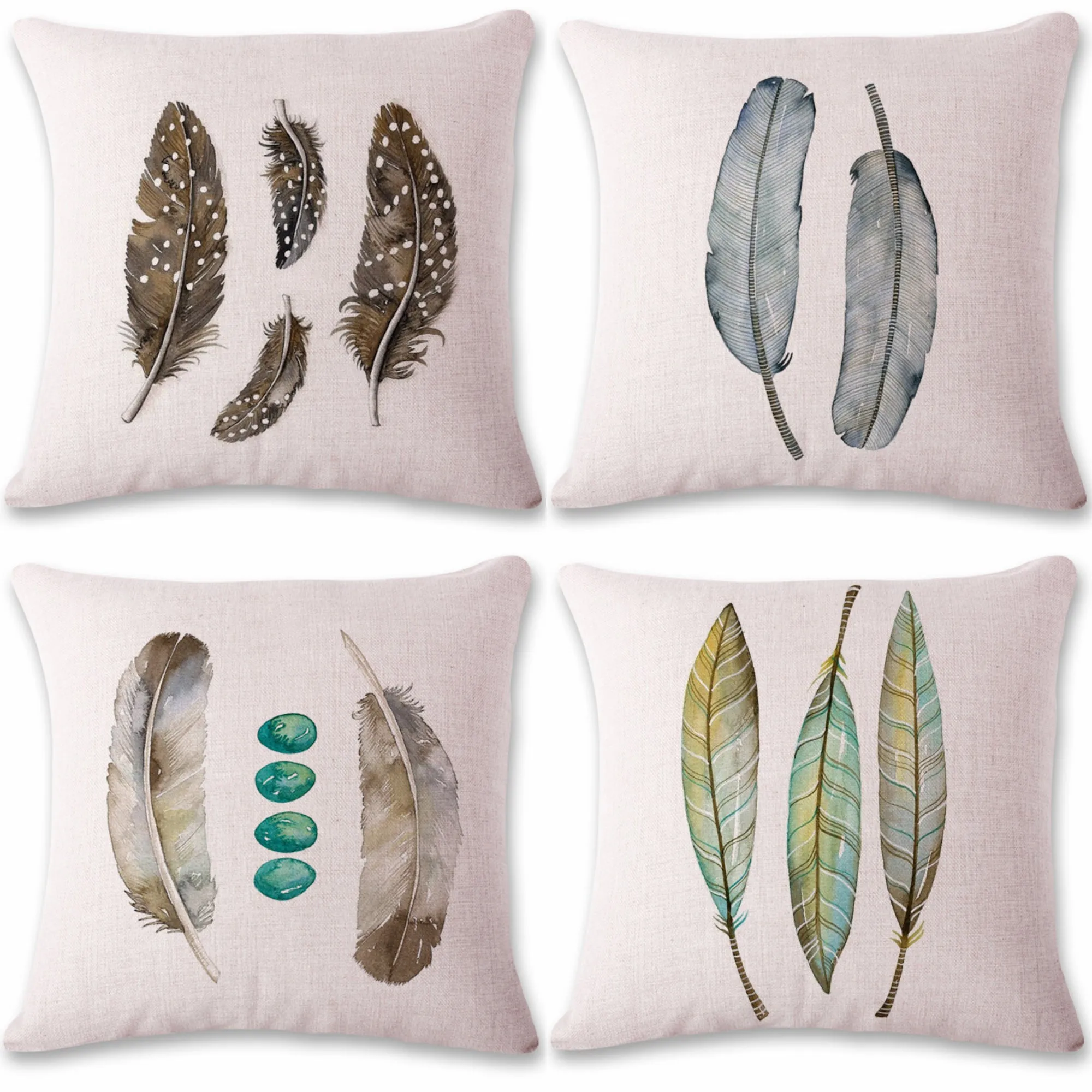 Simple Style Pillow Case Feather Cushion Cover Pack of 4, 18''x18''  (With or Without Inserts)