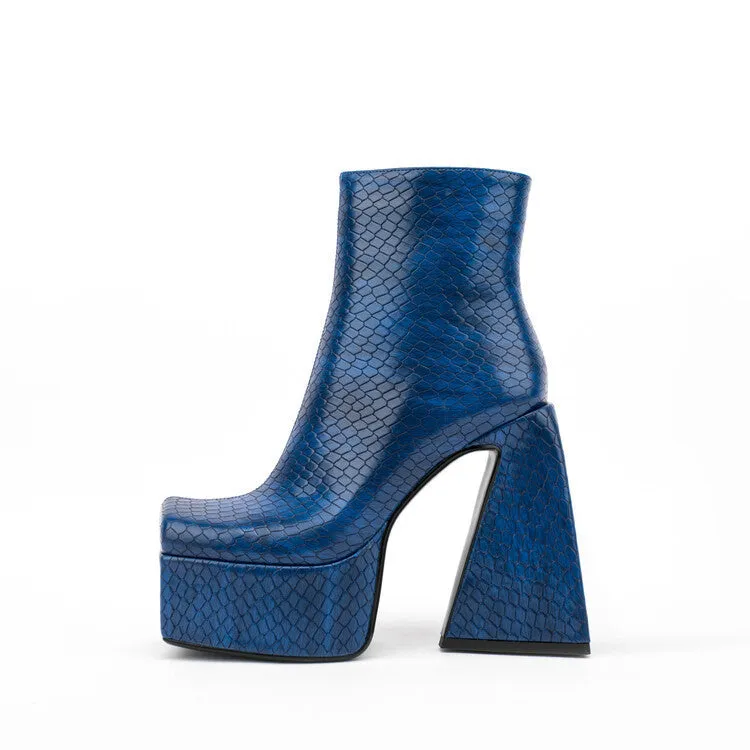 Square Head Animal Pattern Chunky Heel Boots