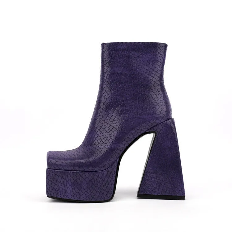 Square Head Animal Pattern Chunky Heel Boots