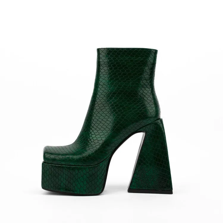 Square Head Animal Pattern Chunky Heel Boots