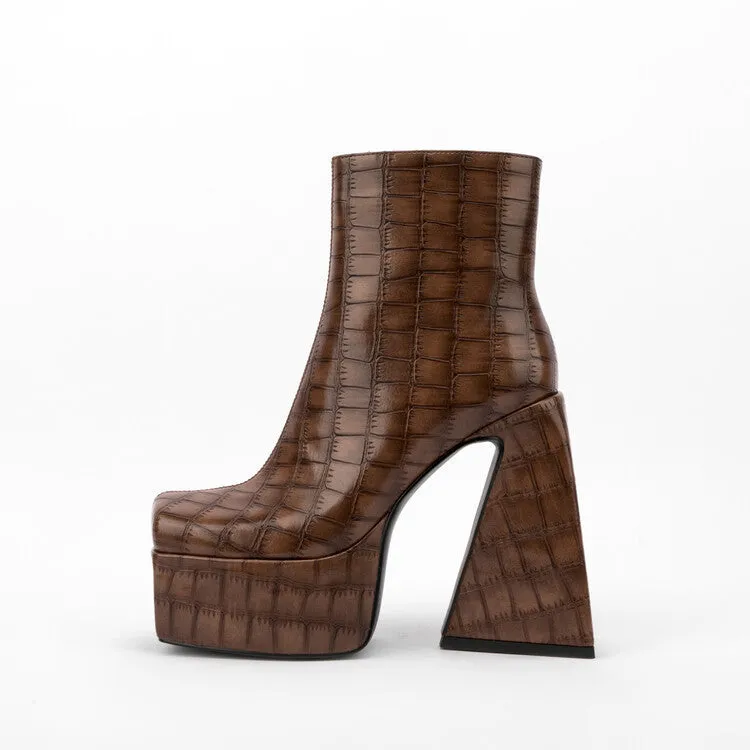 Square Head Animal Pattern Chunky Heel Boots