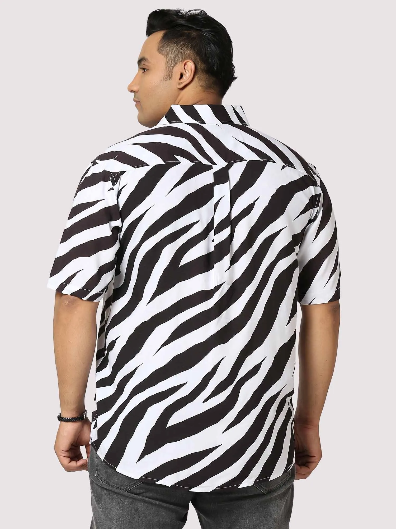 Stripe Digital Printed Half Shirt Men's Plus Size