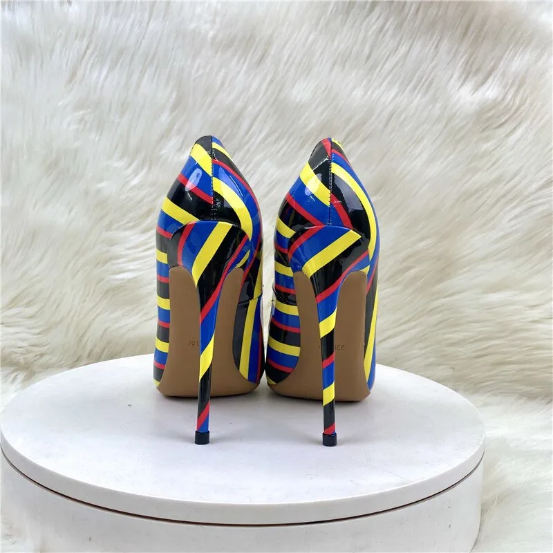 Striped Pointed Toe Slip-On Stiletto Pumps