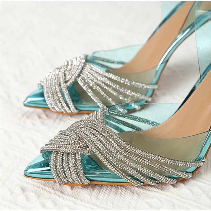 Transparent PVC Rhinestone Slingbacks High Heels