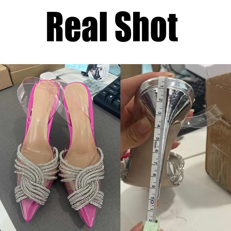 Transparent PVC Rhinestone Slingbacks High Heels