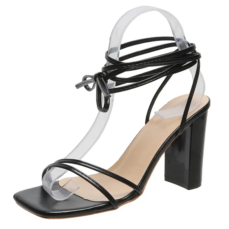 Trendy Ankle Strap Leather Cross-Tied High Heels