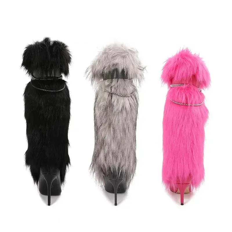 Trendy High Fur Knee Length Sleeve Boots