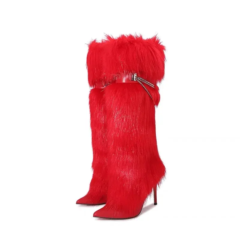 Trendy High Fur Knee Length Sleeve Boots