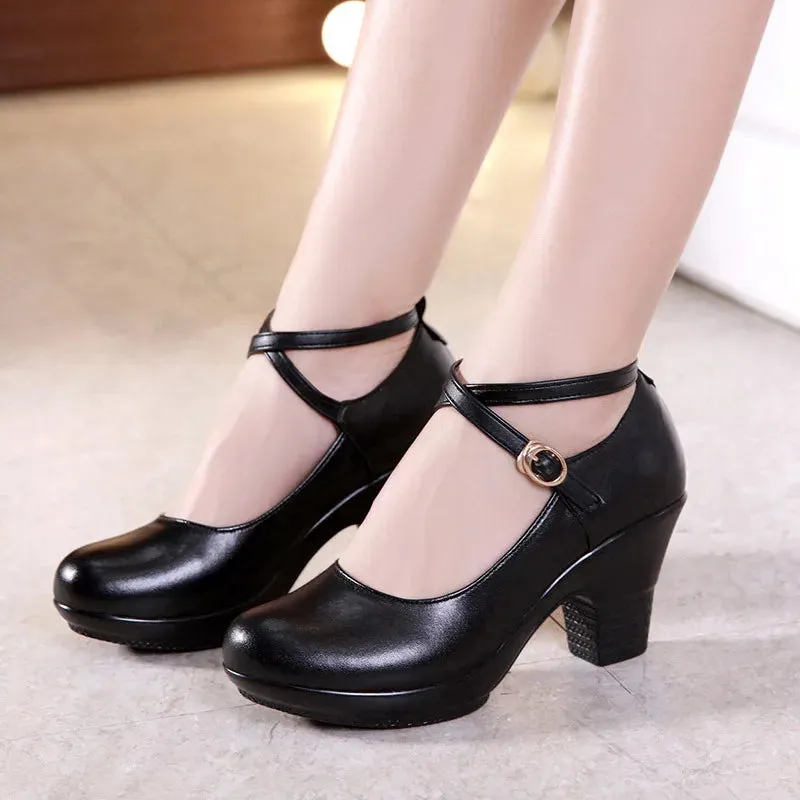 Trendy Mary Jane Genuine Leather High Heels