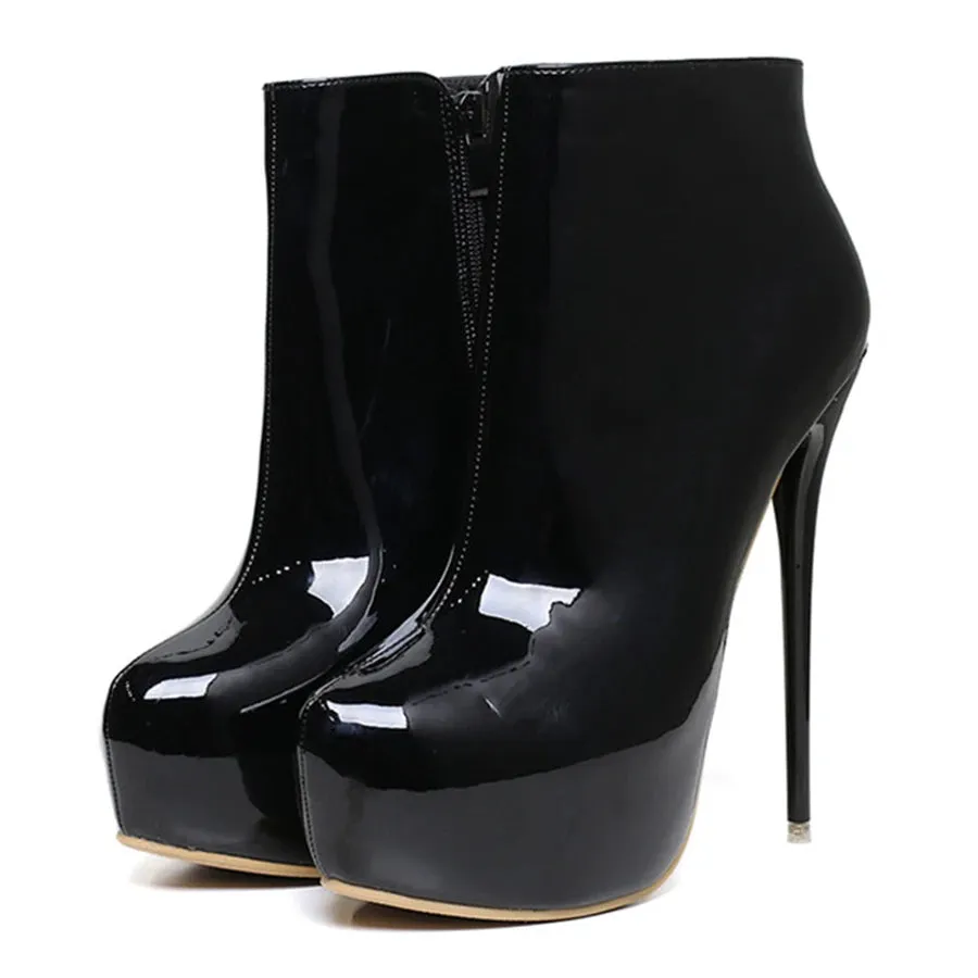 Trendy Patent Leather Round Toe High Heels