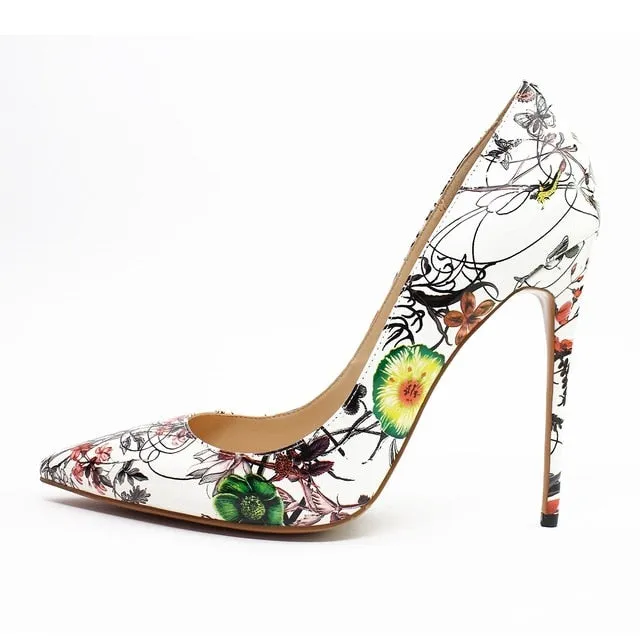 Trendy Pointed Toe Color Print High Heels