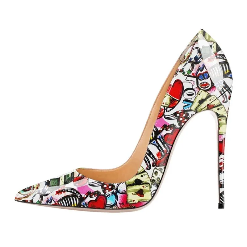 Trendy Pointed Toe Color Print High Heels