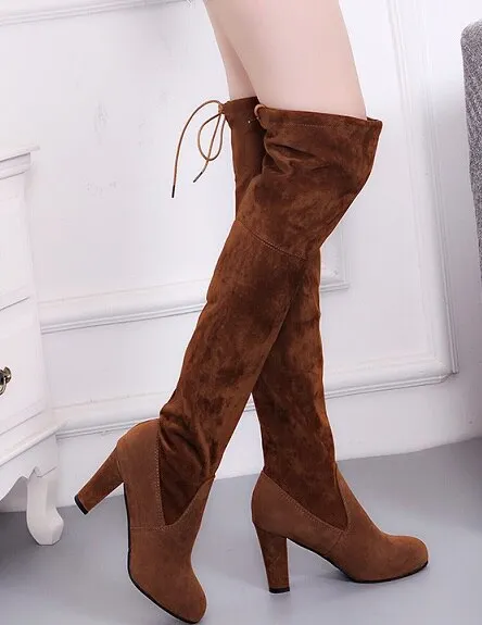 Trendy Thigh High Faux Suede Leather  Over The Knee Boots