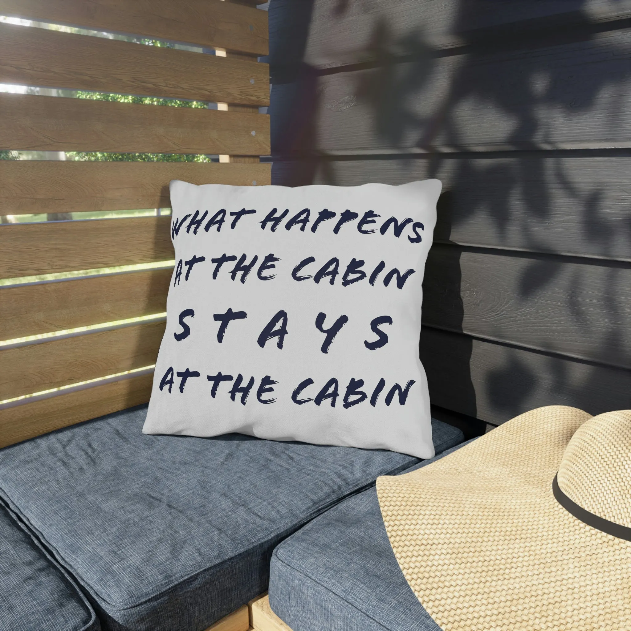 What Happens At The Cabin - White - Outdoor Pillow