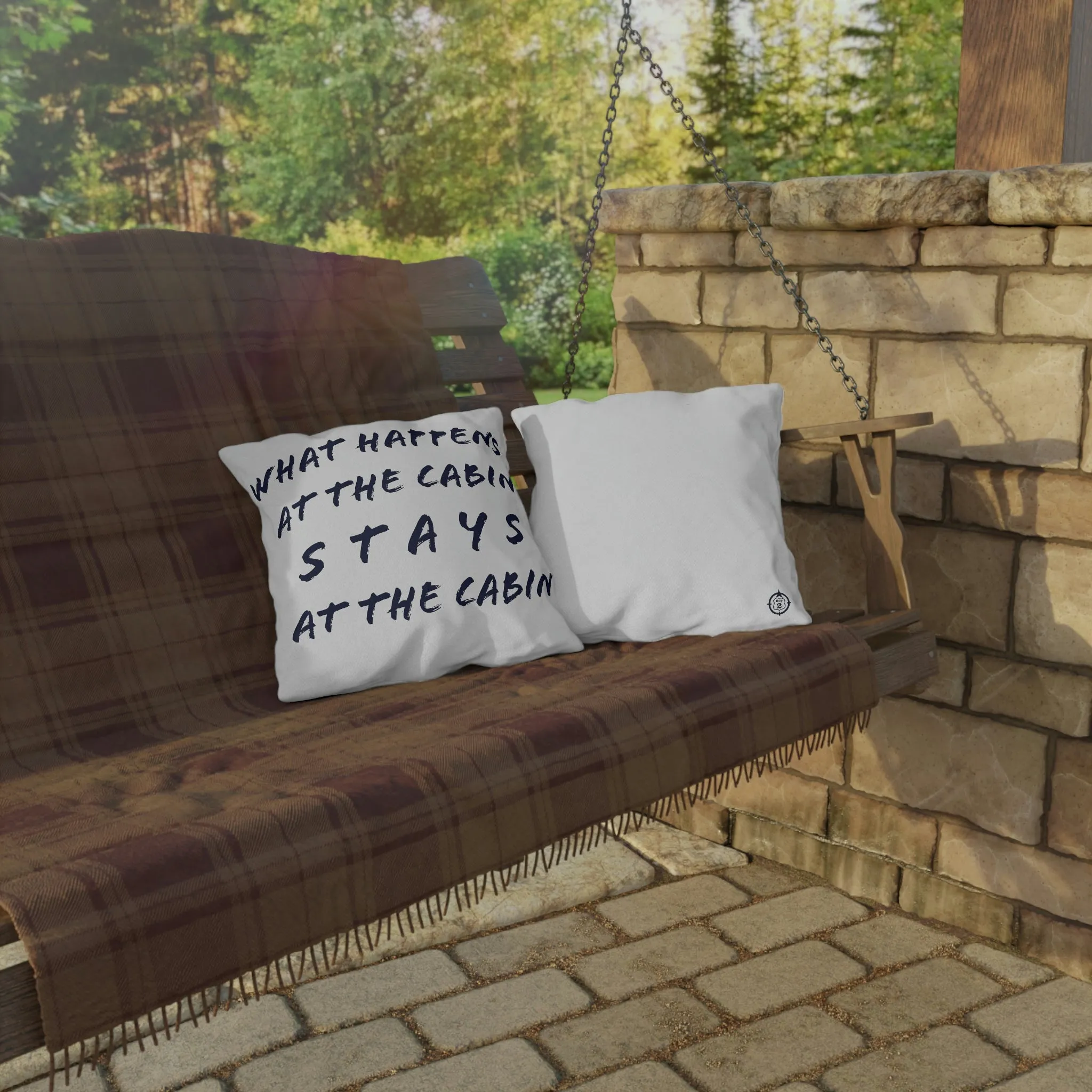 What Happens At The Cabin - White - Outdoor Pillow